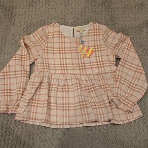 Hayden Girls Pink and Brown Plaid Long Sleeve Blouse